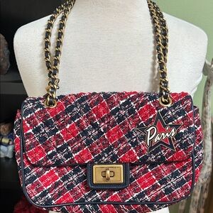 Karl Lagerfeld Agynees Tweed Shoulder Bag Acrylic Colorful Logo Paris